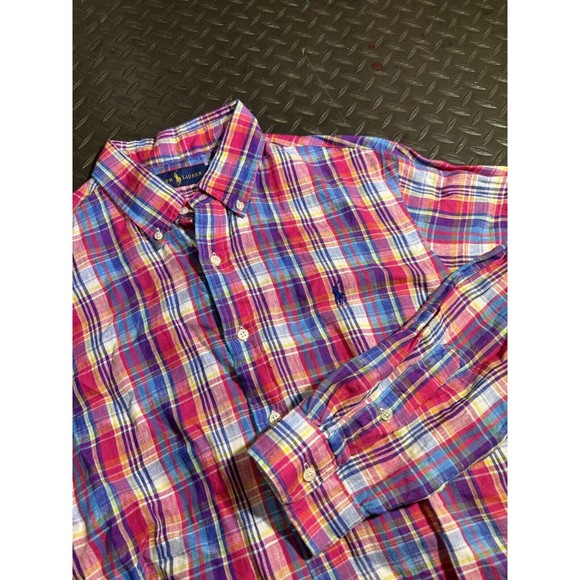 Ralph Lauren Shirt Mens Large  Lined‎ Long Sleeve Button Up Plaid LENIN 100% - Picture 1 of 6